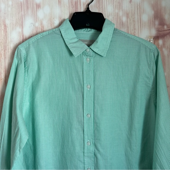 Everlane The Silky Cotton Relaxed Mint Green Striped Button Up Shirt Size 4 - Picture 4 of 14